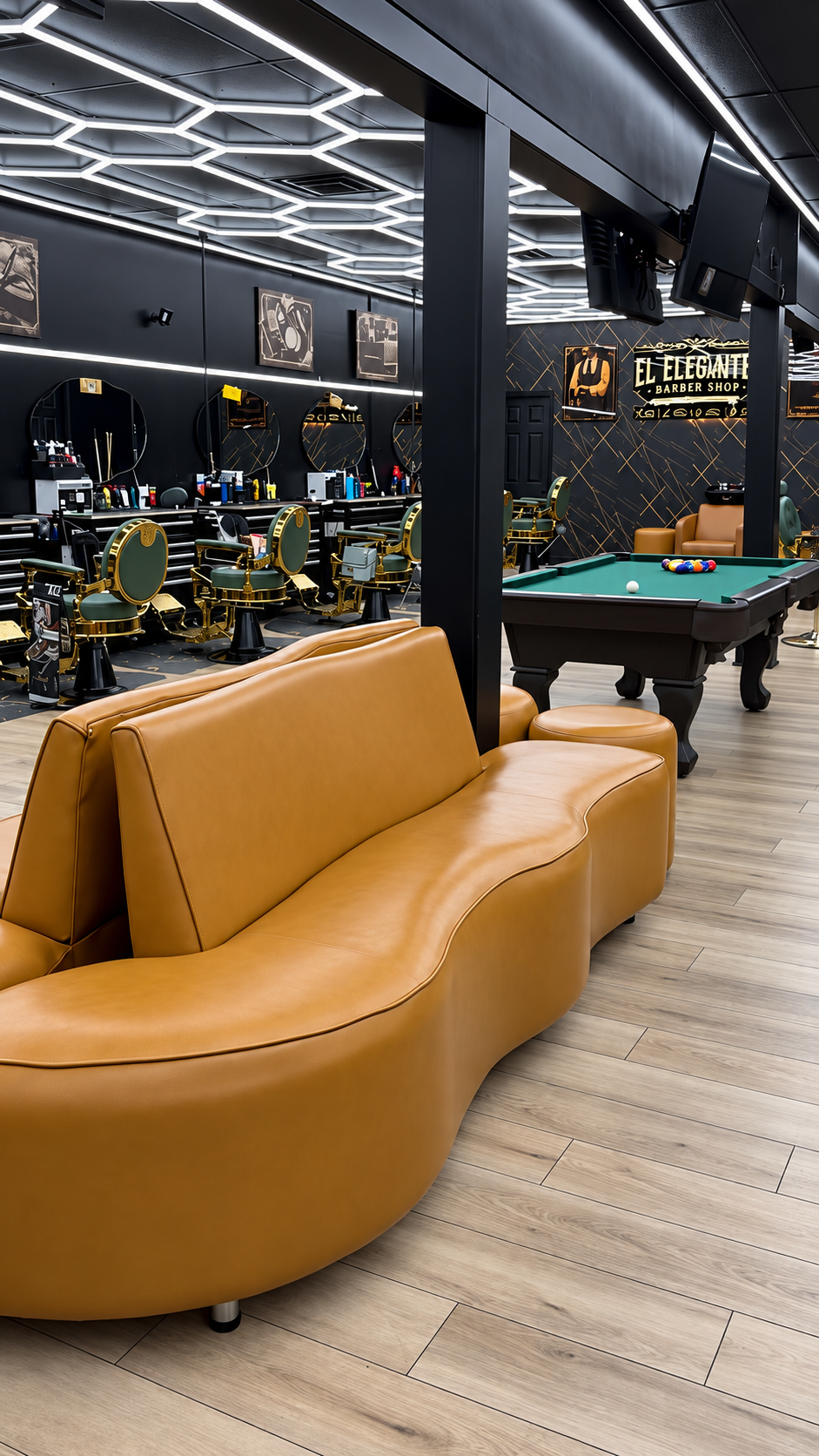 Área renovada con sillones y mesa de billar